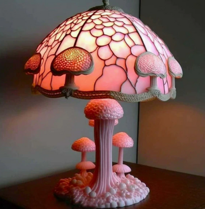 🍄🌈3D Vintage Stained Glass Plant Series Table Lamps Mushroom Creative Light Resin