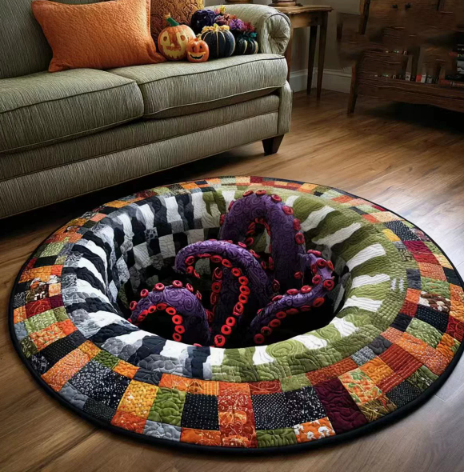 3D Skeleton Vortex Quilted Round Halloween Rug