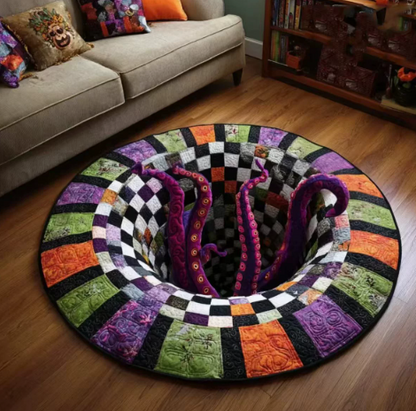 3D Skeleton Vortex Quilted Round Halloween Rug