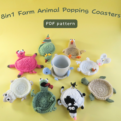 25+ Farm Animal Popping Coasters Crochet Bundle Pattern