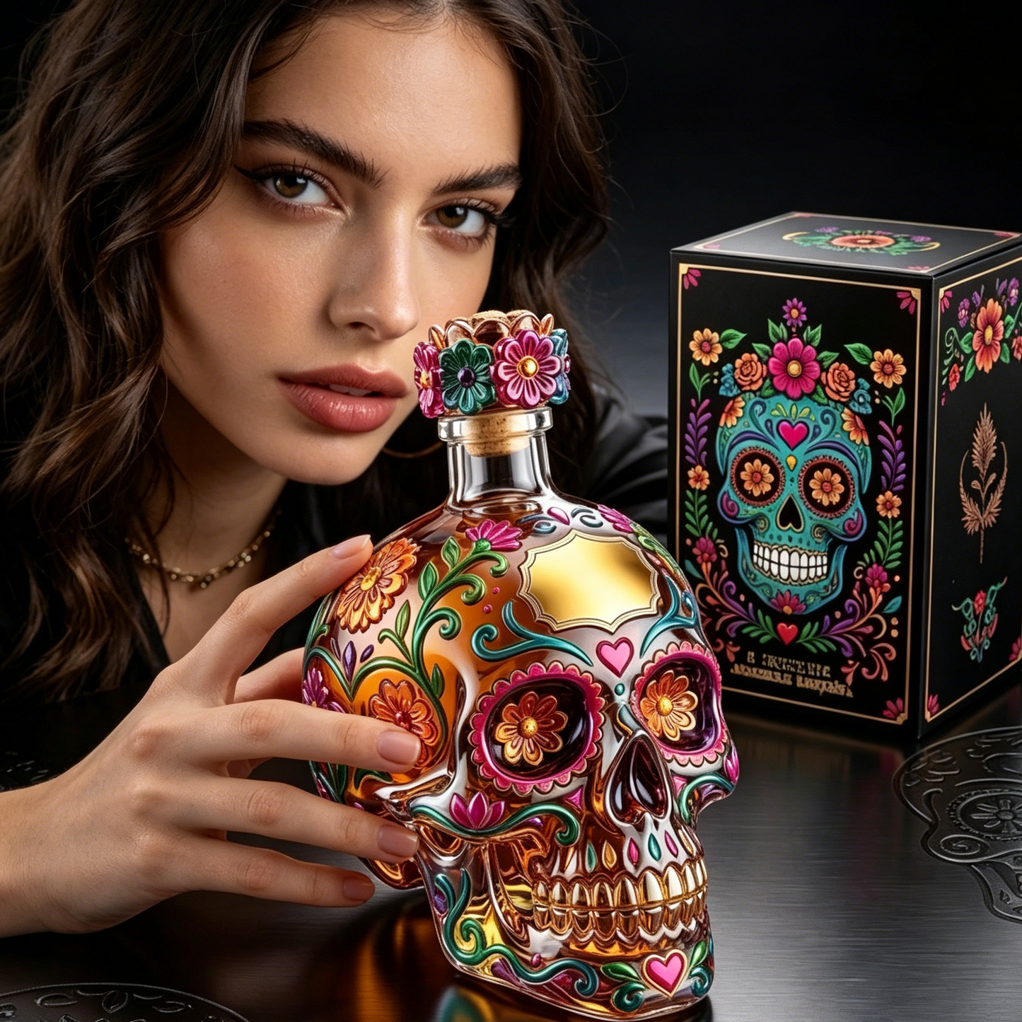 🔥Limited Edition 50% OFF 🍷Day of the Dead Limited Edition Skull Glass Bottle