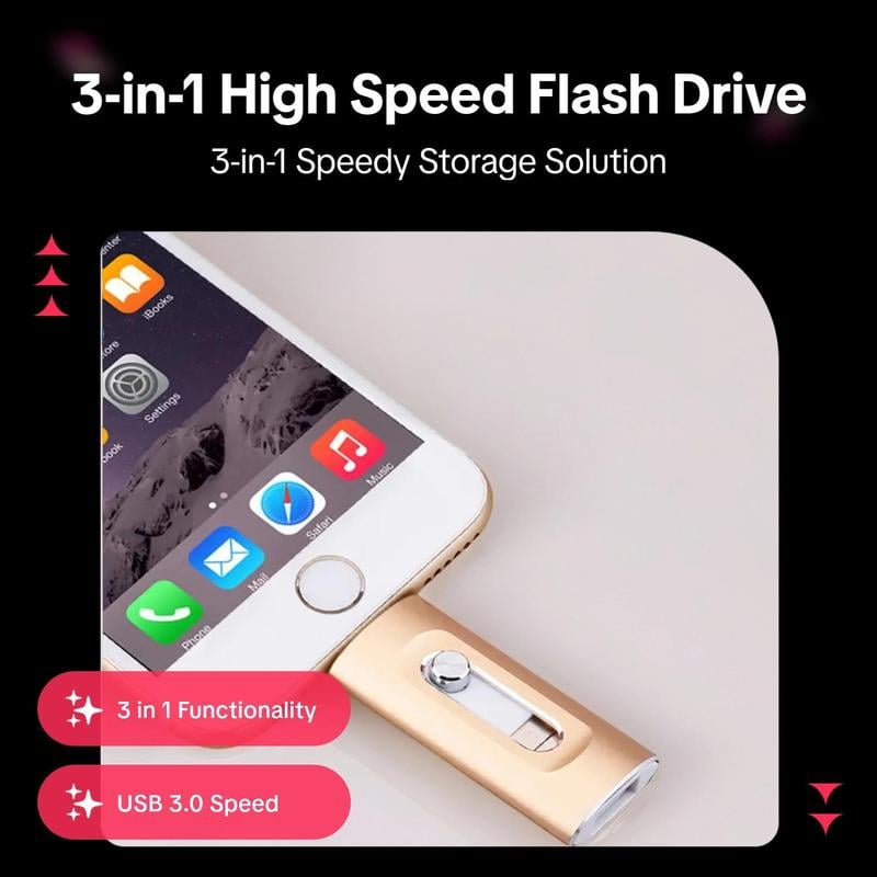 ⚡محرك أقراص فلاش 3 في 1، وحدة تخزين ذاكرة USB 3.0 محمولة عالية السرعة، محرك أقراص فلاش OTG مع محول Type-C مجاني للهواتف/الكمبيوتر الشخصي التي تعمل بنظام Android والمزيد من الأجهزة 