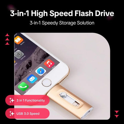 ⚡محرك أقراص فلاش 3 في 1، وحدة تخزين ذاكرة USB 3.0 محمولة عالية السرعة، محرك أقراص فلاش OTG مع محول Type-C مجاني للهواتف/الكمبيوتر الشخصي التي تعمل بنظام Android والمزيد من الأجهزة 