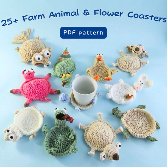 25+ Farm Animal Popping Coasters Crochet Bundle Pattern