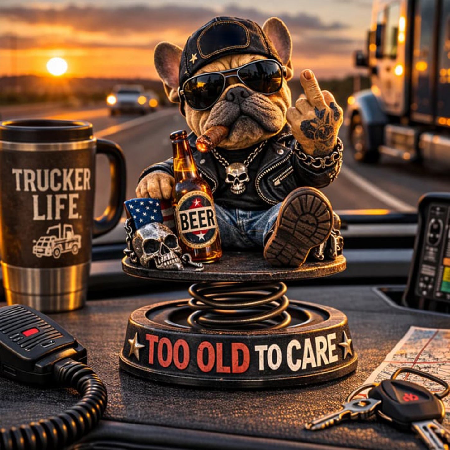 Grumpy “Too Old to Care” Bobblehead – Fun Spring-Loaded Car Dashboard Decor