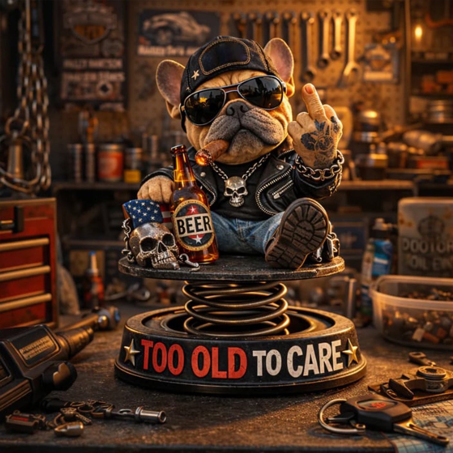 Grumpy “Too Old to Care” Bobblehead – Fun Spring-Loaded Car Dashboard Decor