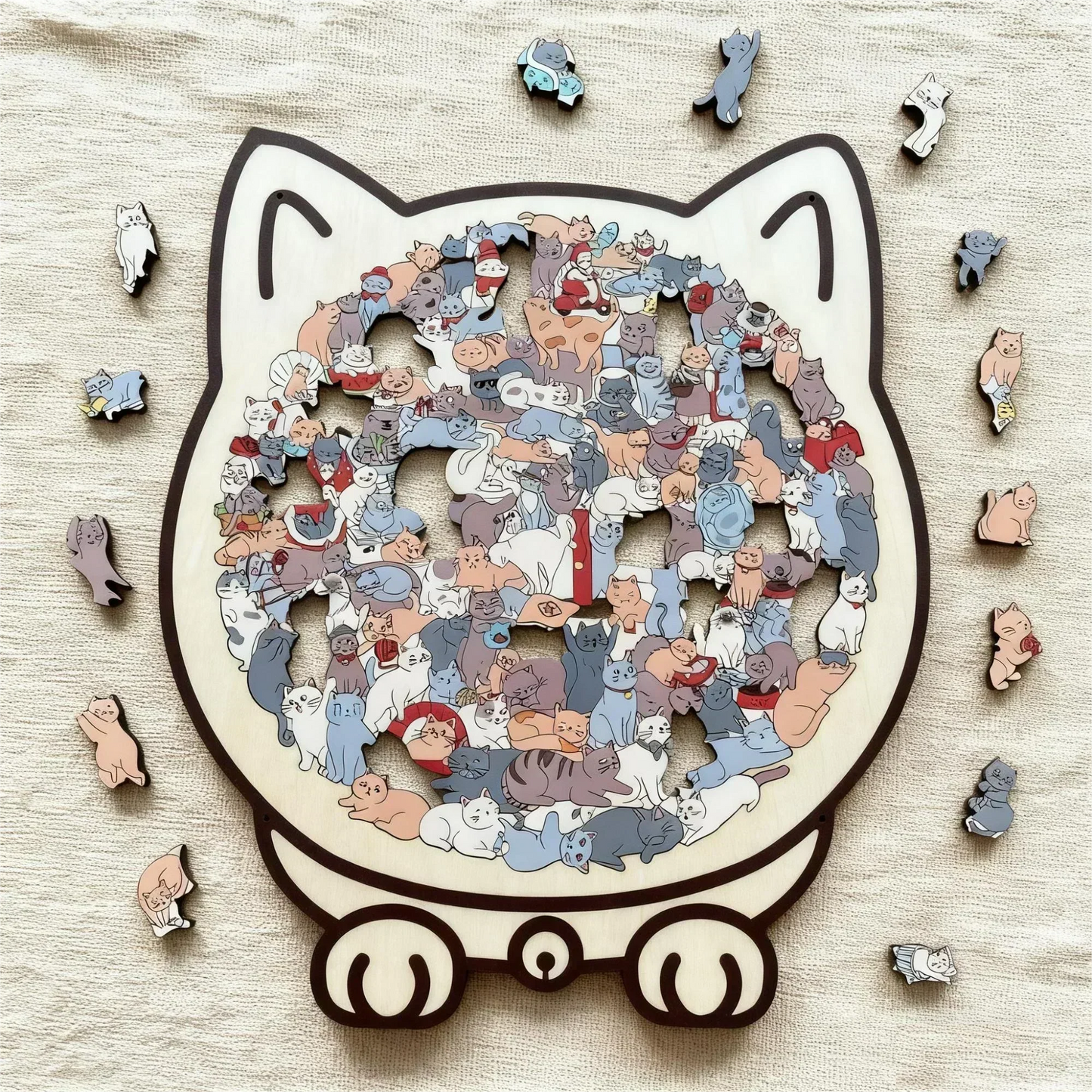 🎁 135-Piece Cat-Shaped Wooden Jigsaw Puzzle — A Charming Gift for Cat Lovers