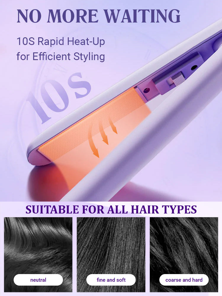 Portable dual-purpose straightening and curling iron, 10-second heating, negative ion conditioning🤩