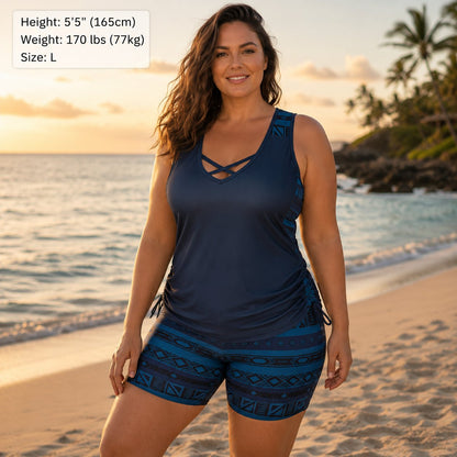 ⏰LAST DAY 60% OFF - Women's Tummy Control Tankini Set with Built-In Bra – Flattering Boho Swimwear with Shorts