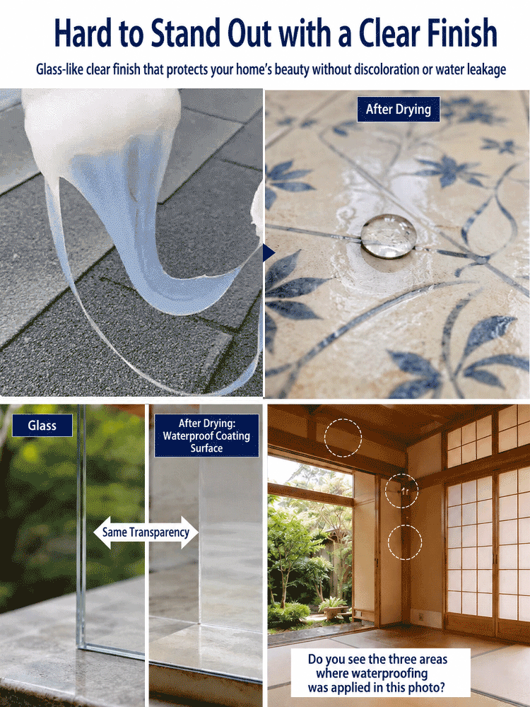 🚀 This aerospace-grade waterproofing agent uses a 99% high-concentrate formula. ⏱️ It penetrates deep into cracks and forms a protective film within minutes, ✨ dries completely invisibly, and 🏠 effortlessly stops water seepage on roofs and walls.