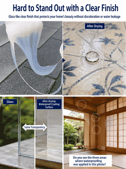 🚀 This aerospace-grade waterproofing agent uses a 99% high-concentrate formula. ⏱️ It penetrates deep into cracks and forms a protective film within minutes, ✨ dries completely invisibly, and 🏠 effortlessly stops water seepage on roofs and walls.