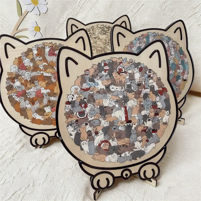 🎁 135-Piece Cat-Shaped Wooden Jigsaw Puzzle — A Charming Gift for Cat Lovers