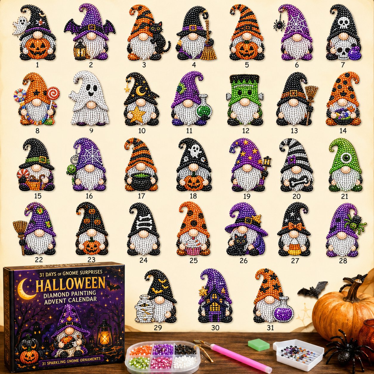 🎃👻 Last Day 50% OFF✨- 31 Days of Gnome Surprises Halloween Diamond Painting Advent Calendar