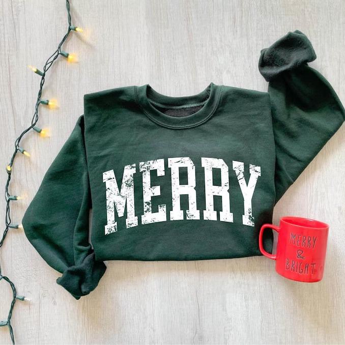 Retro Merry Sweatshirt, Merry Christmas Sweatshirt