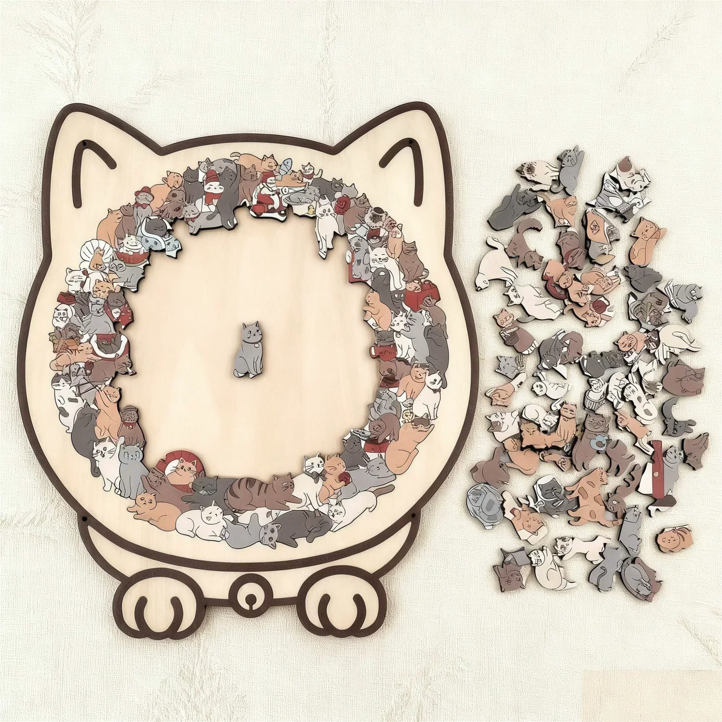 🎁 135-Piece Cat-Shaped Wooden Jigsaw Puzzle — A Charming Gift for Cat Lovers