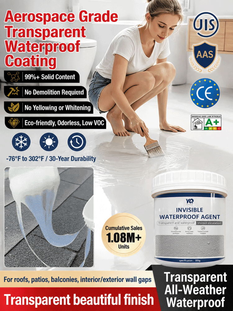 🚀 This aerospace-grade waterproofing agent uses a 99% high-concentrate formula. ⏱️ It penetrates deep into cracks and forms a protective film within minutes, ✨ dries completely invisibly, and 🏠 effortlessly stops water seepage on roofs and walls.