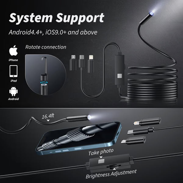 🔎 Plug-and-Play Endoscope Camera – Compatible with Android & iPhone & ipad for Direct Connection