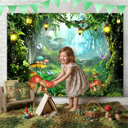 🌟🌳 Dreamy Enchanted Forest Butterfly Floral Backdrop | Perfect Outdoor Birthday Decor