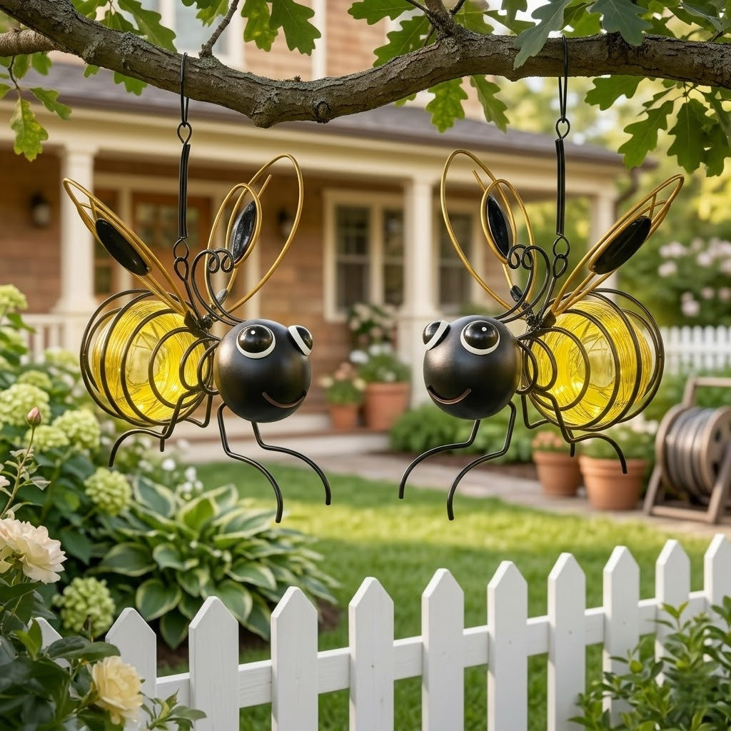 Hanging Bee Solar Light Decor for Outside