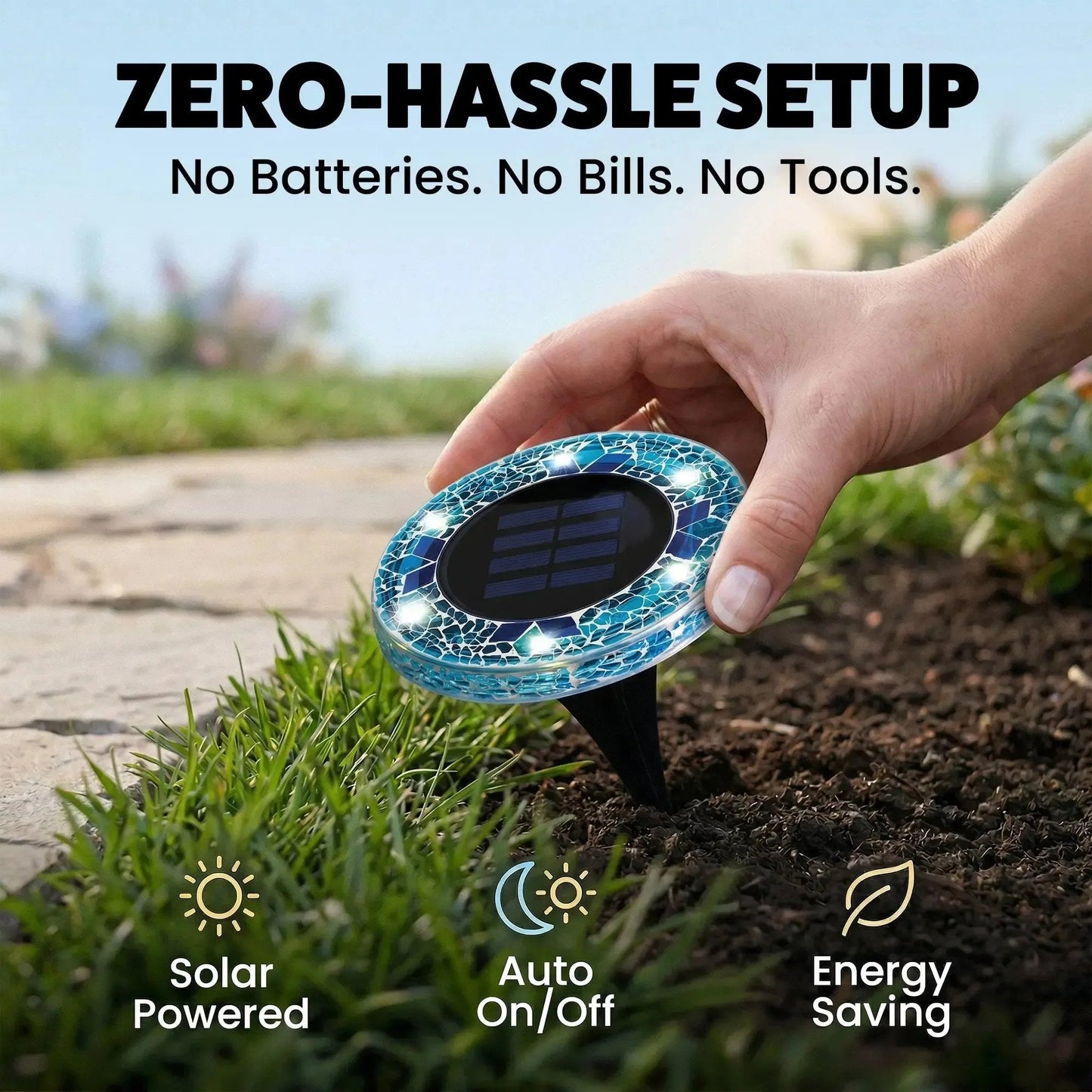 ✨Solar Outdoor Mosaic Disk Lights, Waterproof Decorative Pathway LED Light
