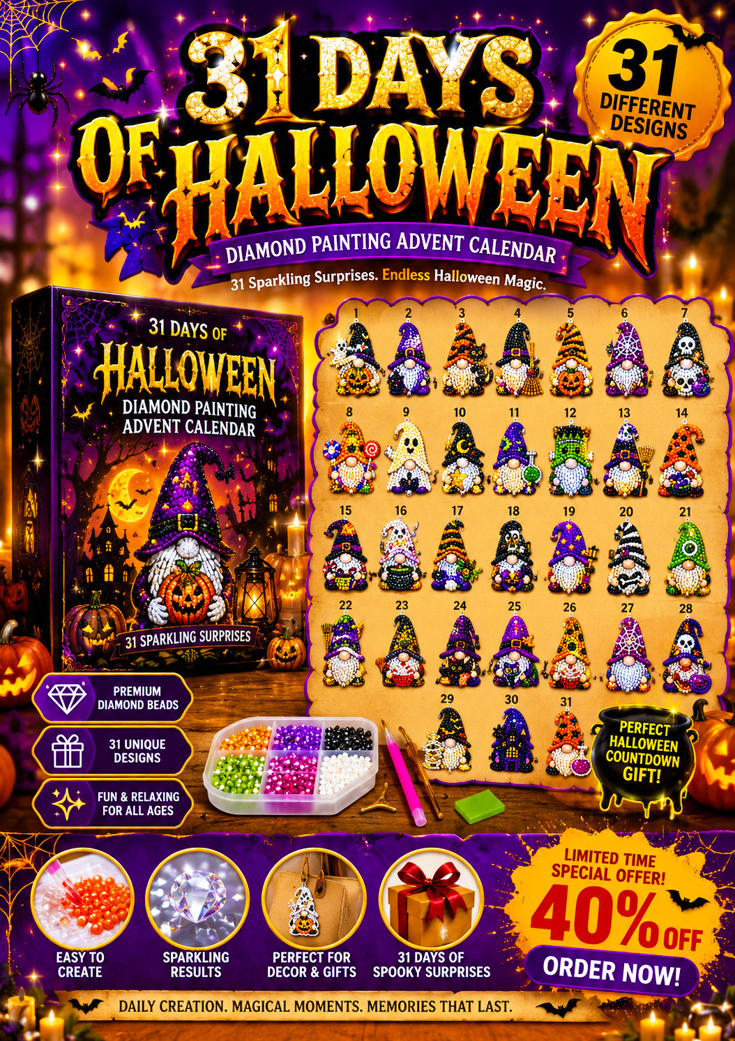 🎃👻 Last Day 50% OFF✨- 31 Days of Gnome Surprises Halloween Diamond Painting Advent Calendar