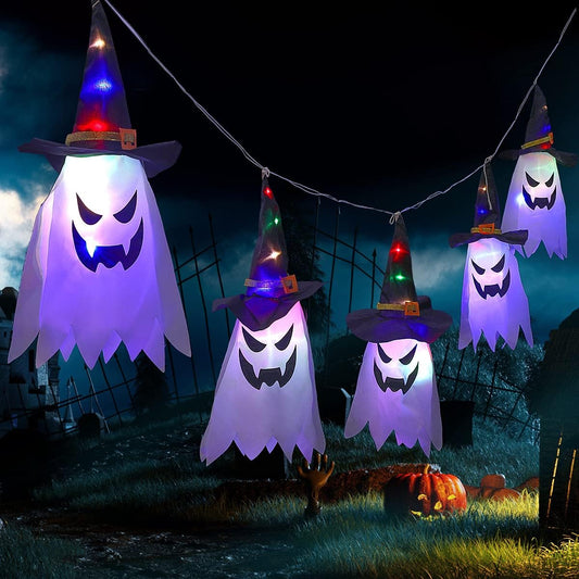 5pcs Ghost LED Light String For Halloween Decor,Home Decor,Llawn Decor,Haynted House