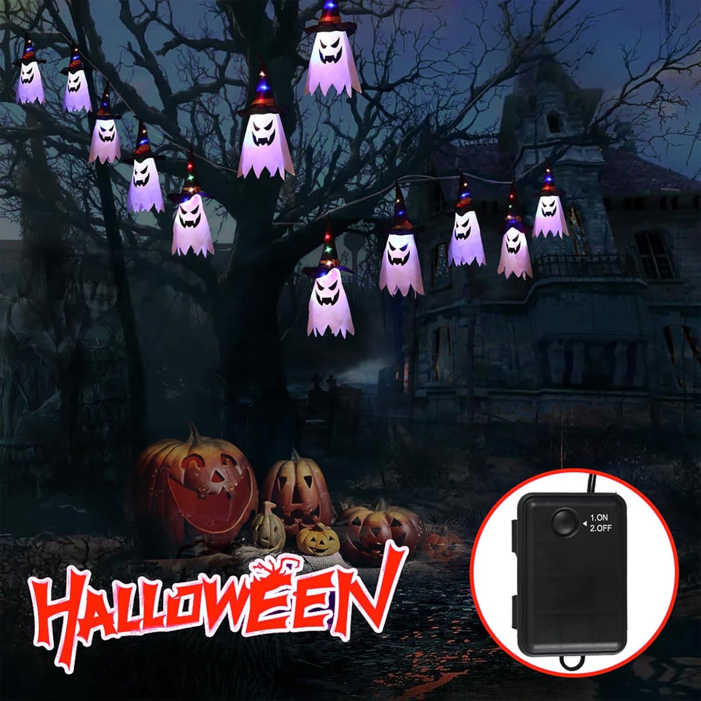 5pcs Ghost LED Light String For Halloween Decor,Home Decor,Llawn Decor,Haynted House