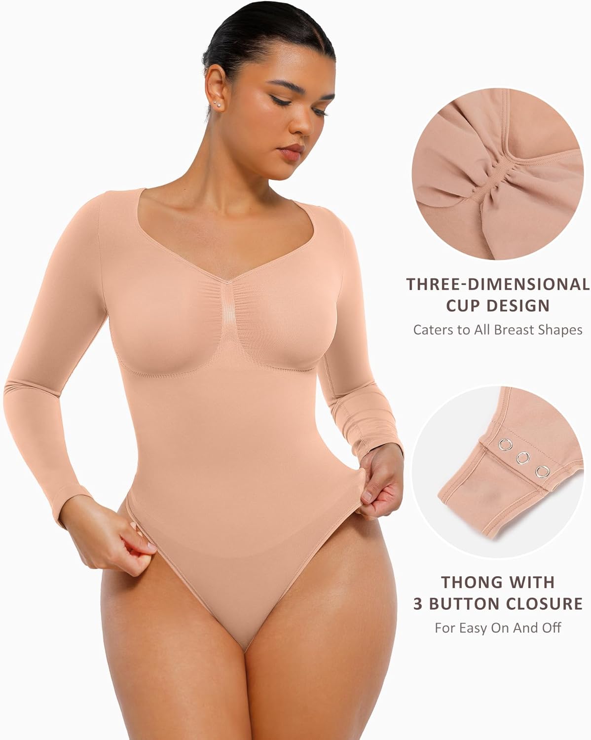 🏆Long Sleeve Bodysuit for Women with V Neck Body Suits Tops for Tummy Control Thong