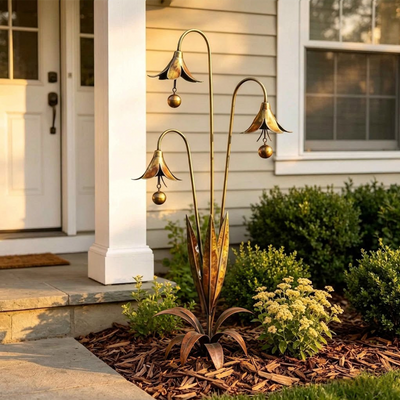 Flame Copper-Tone Garden Sign: Three Blue Bells (with Bells)