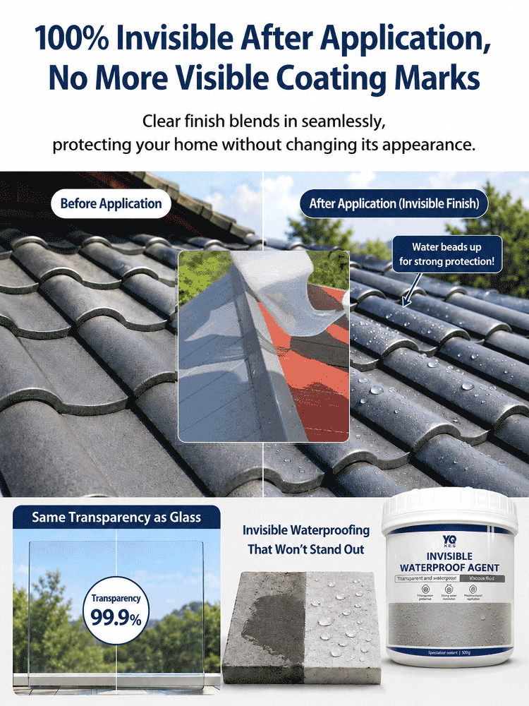 🚀 This aerospace-grade waterproofing agent uses a 99% high-concentrate formula. ⏱️ It penetrates deep into cracks and forms a protective film within minutes, ✨ dries completely invisibly, and 🏠 effortlessly stops water seepage on roofs and walls.