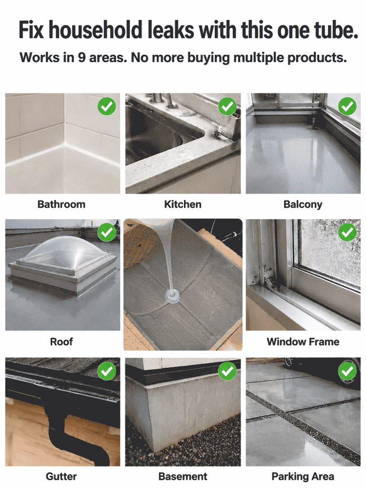🚀 This aerospace-grade waterproofing agent uses a 99% high-concentrate formula. ⏱️ It penetrates deep into cracks and forms a protective film within minutes, ✨ dries completely invisibly, and 🏠 effortlessly stops water seepage on roofs and walls.