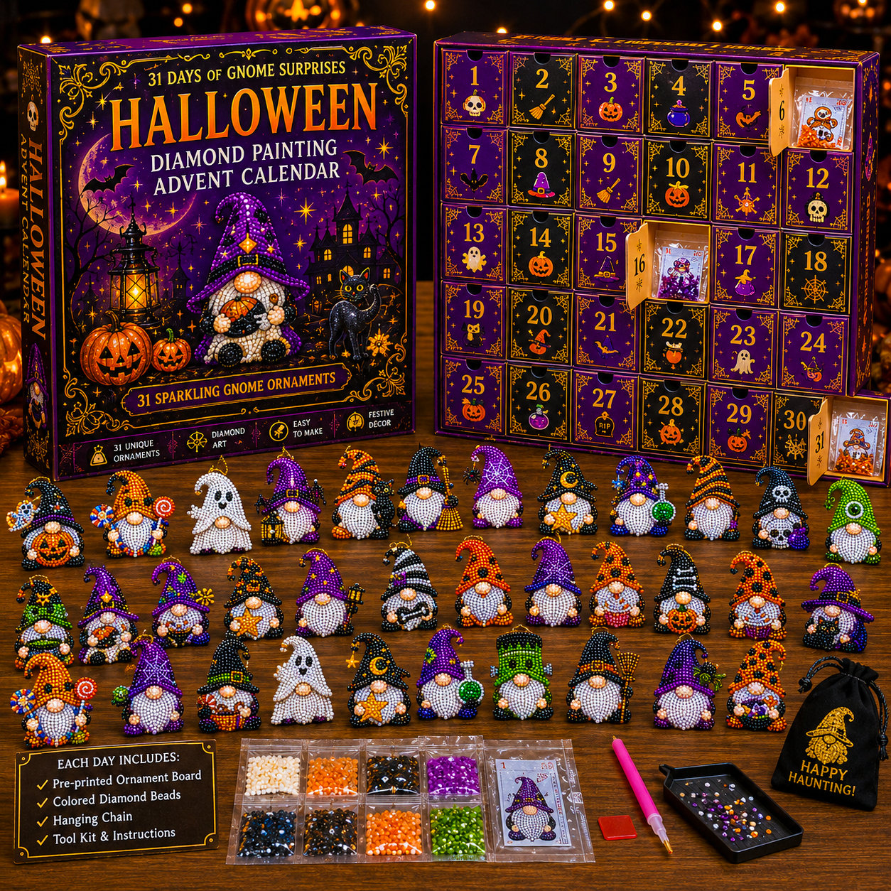 🎃👻 Last Day 50% OFF✨- 31 Days of Gnome Surprises Halloween Diamond Painting Advent Calendar