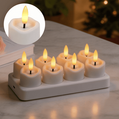 Rechargeable Flameless LED Tea Lights, Charging Station & Remote Included, Flickering Fake Candles, Safe No Flame Candle for Home, Wedding, Festival & Emergency Lighting