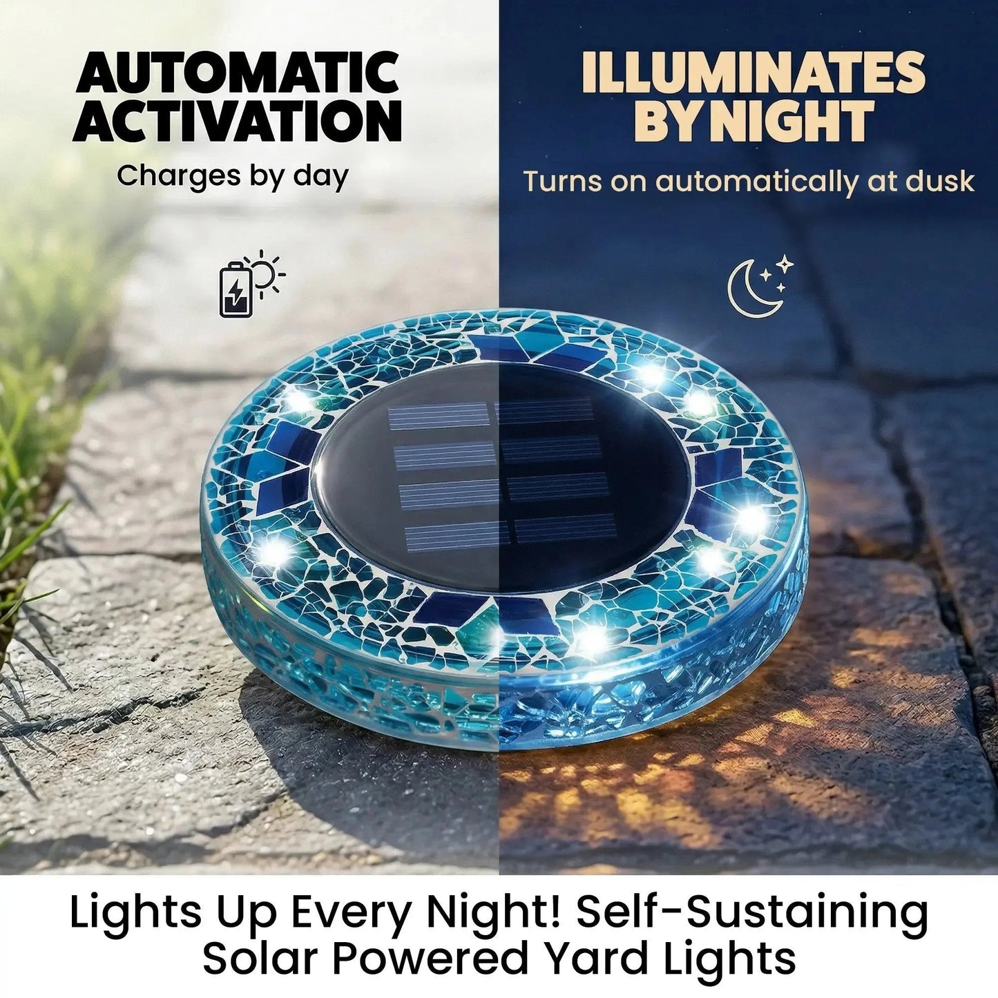 ✨Solar Outdoor Mosaic Disk Lights, Waterproof Decorative Pathway LED Light