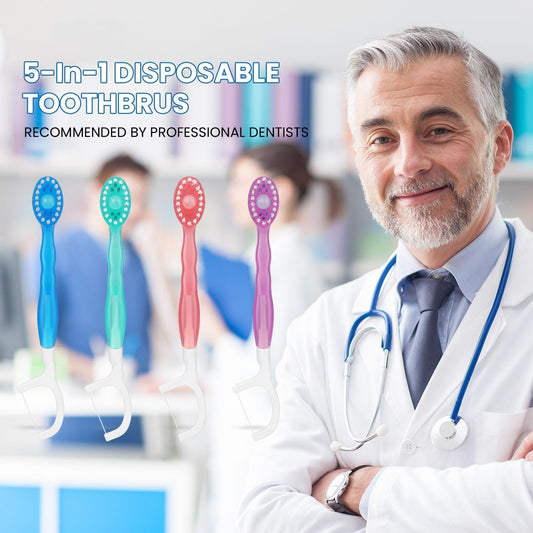🥳Crazy Deals – Up to 49% Off!🎁5 in 1 Mini Toothbrush & Floss & Tongue Scraper & Toothpick Set