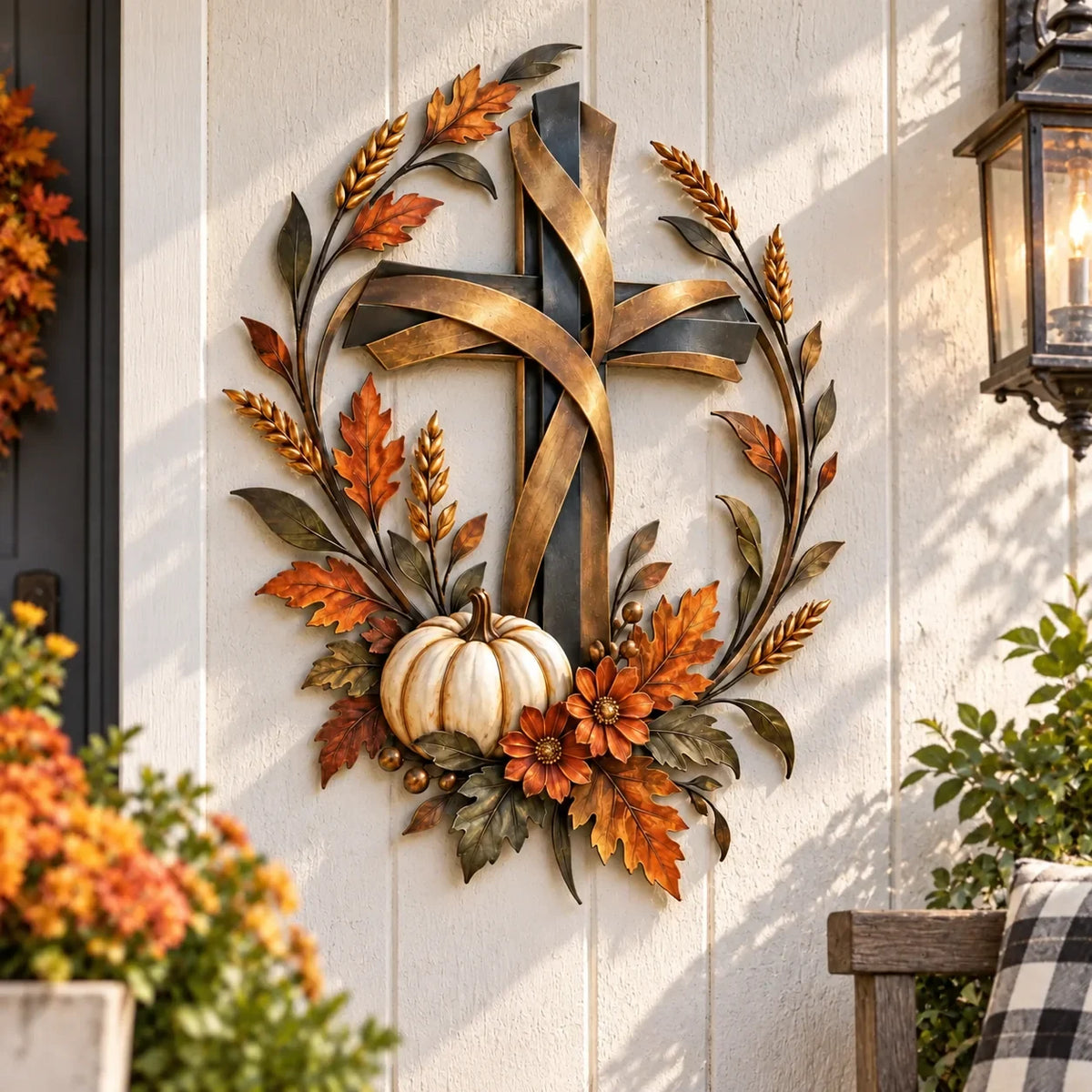 ✝️🍂 Autumn Cross & Pumpkin Harvest Metal Wall Decor (📦buy 2 Free Shipping)