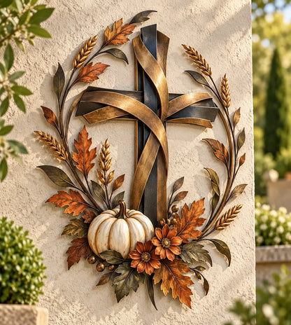 ✝️🍂 Autumn Cross & Pumpkin Harvest Metal Wall Decor (📦buy 2 Free Shipping)
