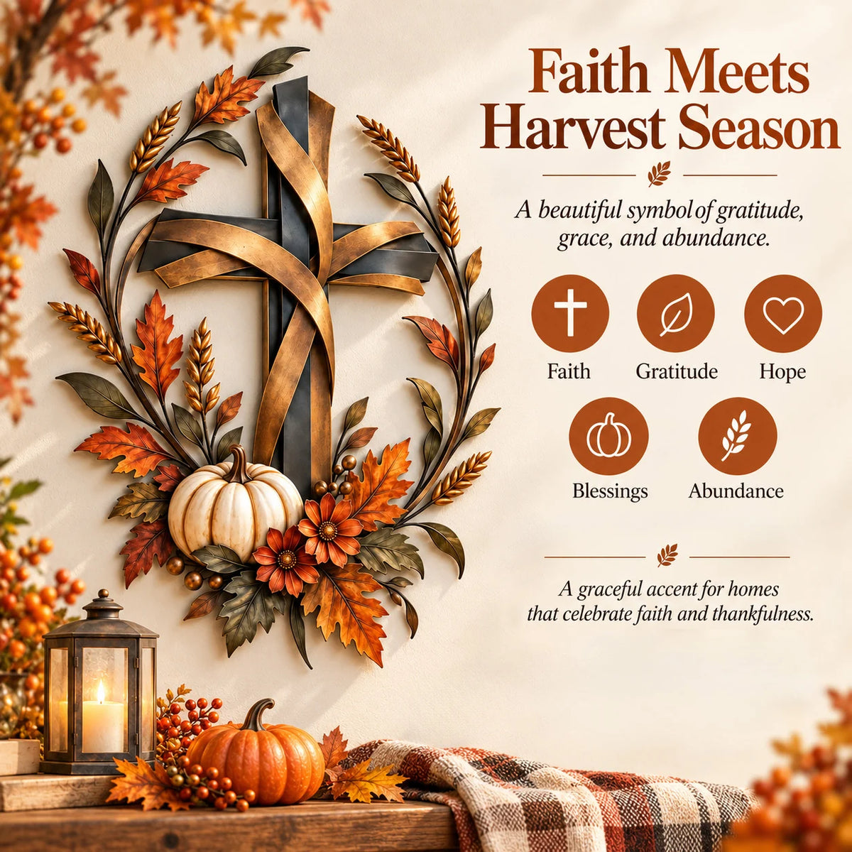 ✝️🍂 Autumn Cross & Pumpkin Harvest Metal Wall Decor (📦buy 2 Free Shipping)