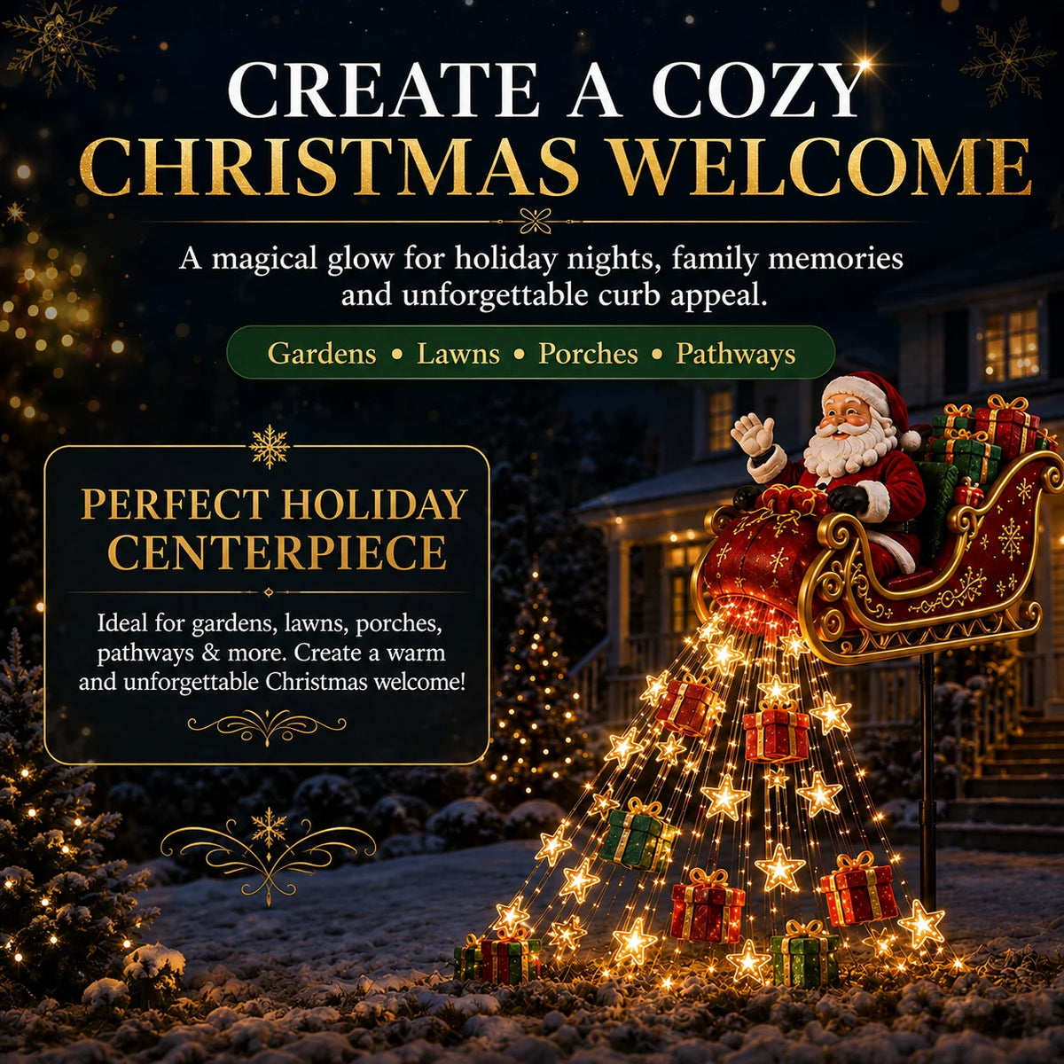 ✨ 2026 Santa’s Flying Sleigh – Solar-Powered Christmas Garden Light Decoration