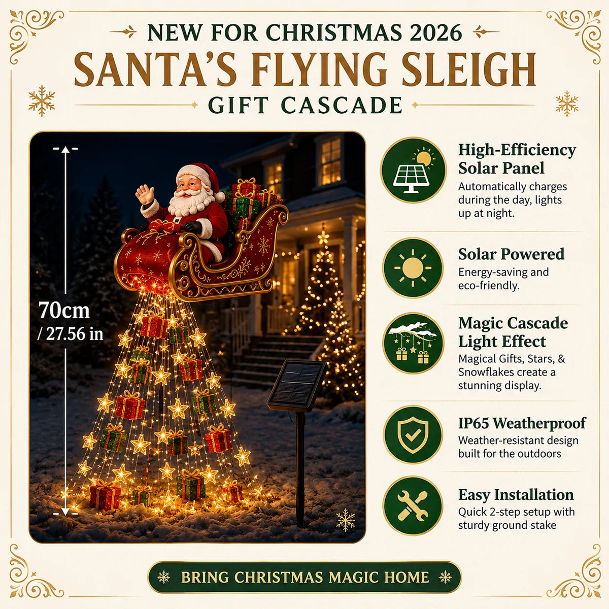 ✨ 2026 Santa’s Flying Sleigh – Solar-Powered Christmas Garden Light Decoration