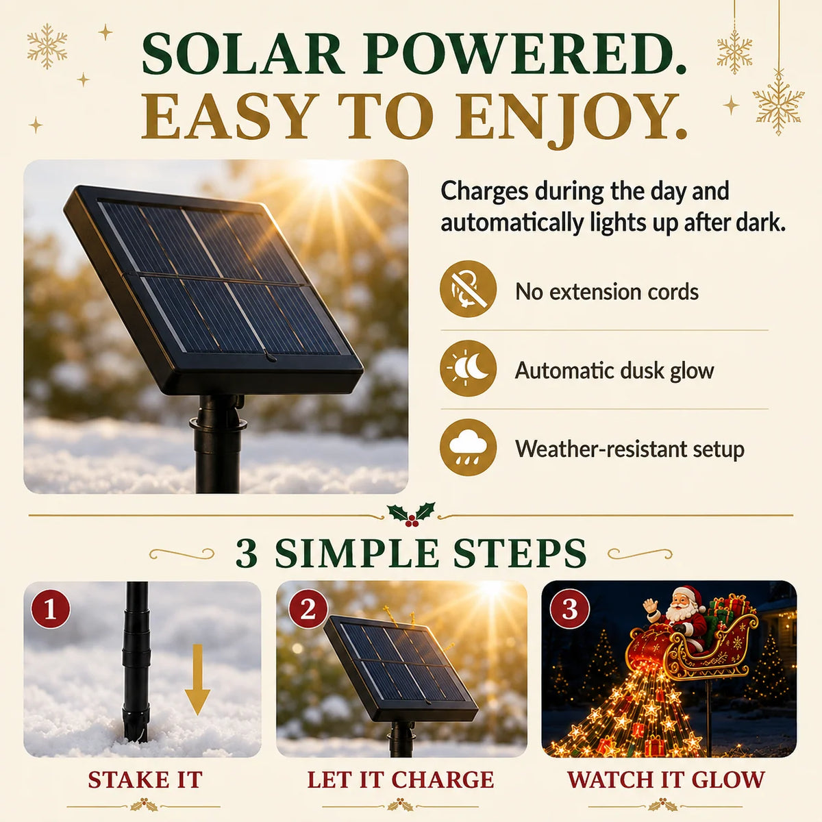 ✨ 2026 Santa’s Flying Sleigh – Solar-Powered Christmas Garden Light Decoration