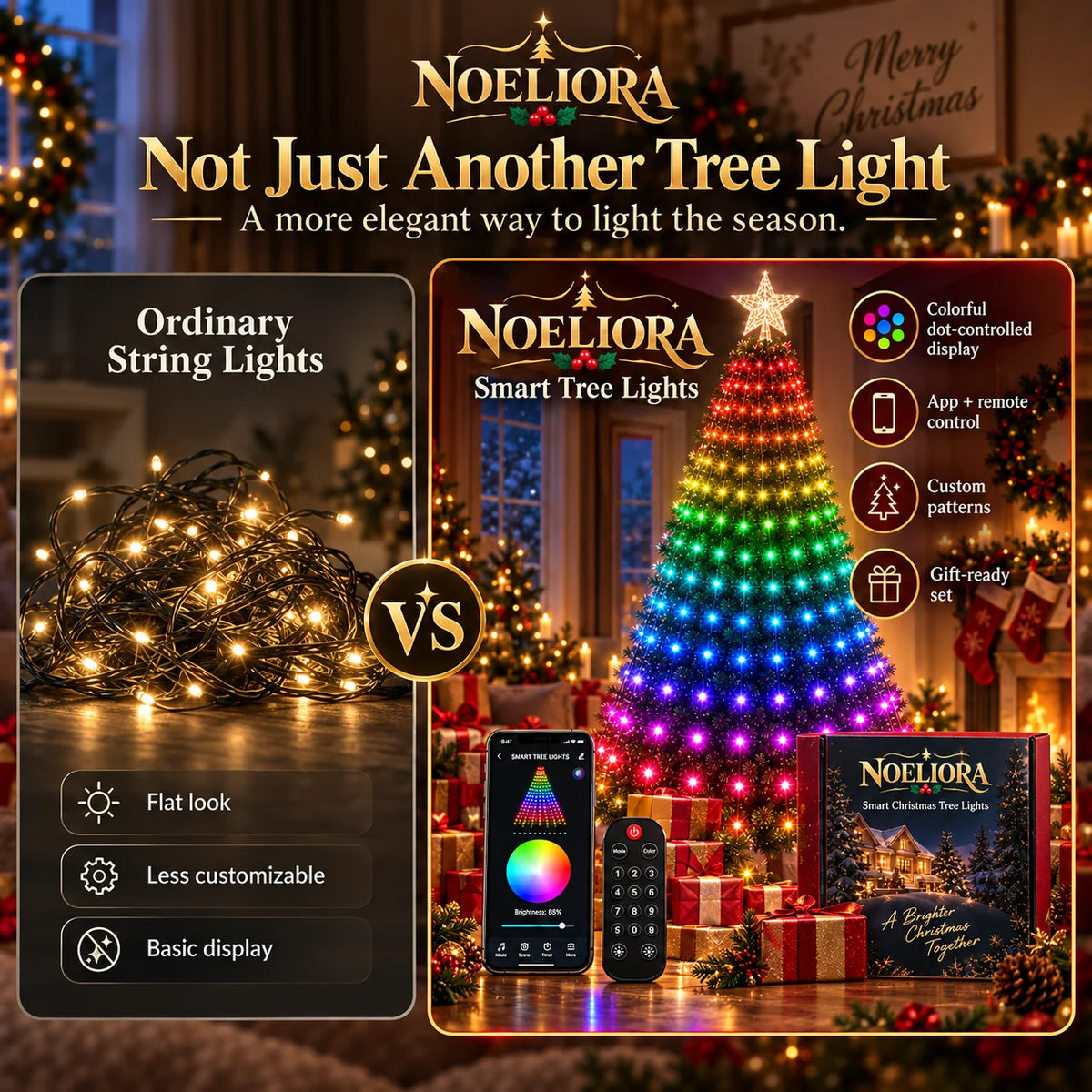 🎄 Smart Christmas Tree Lights — App-Controlled Color Effects for a Stunning Holiday Glow