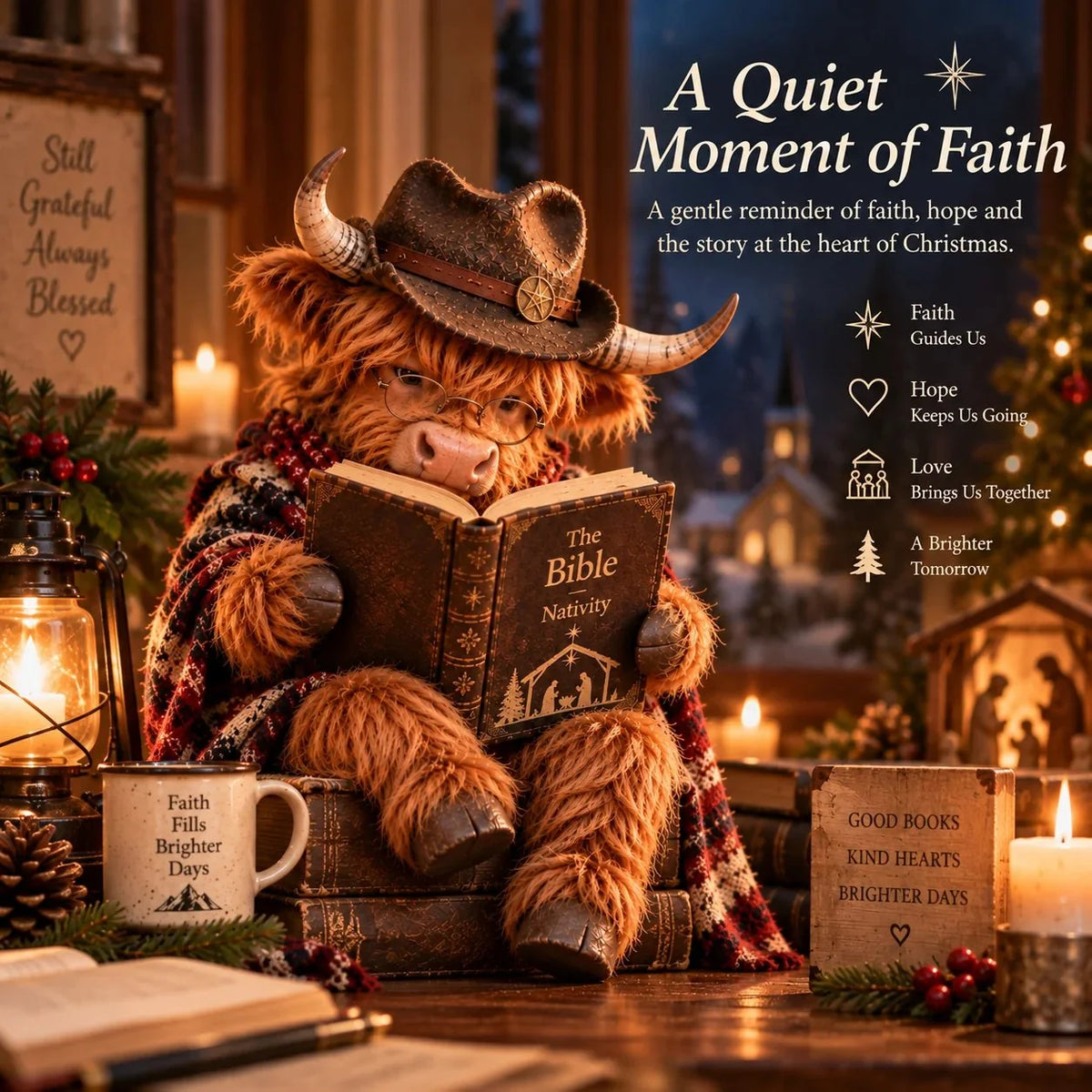 ⏳ 🐮 Highland Cow Bible Nativity Figurine