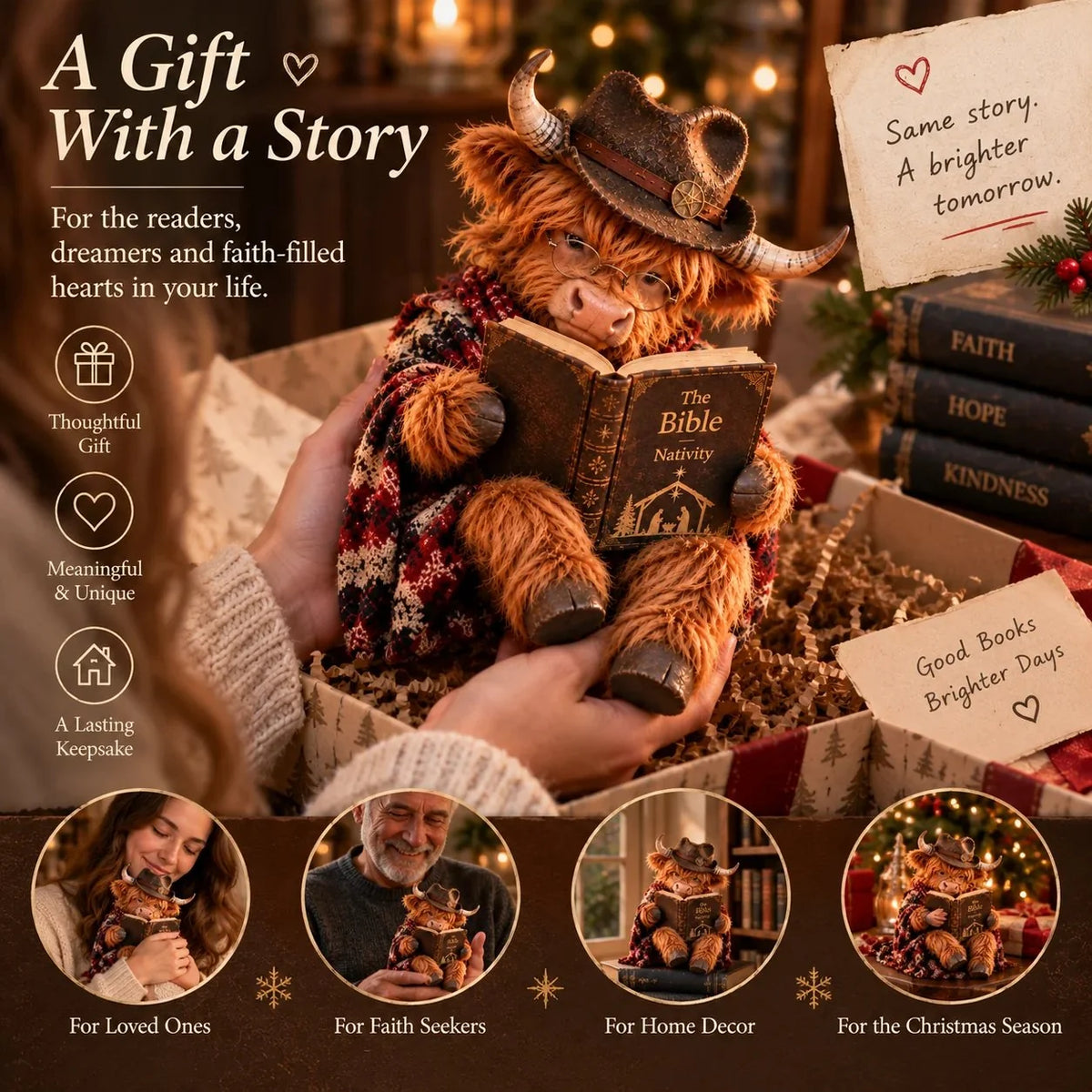 ⏳ 🐮 Highland Cow Bible Nativity Figurine