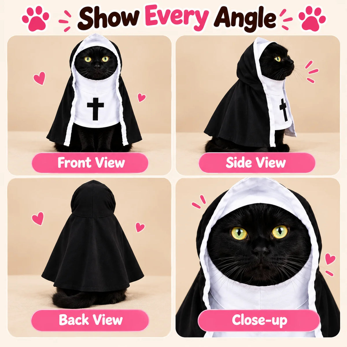 Funny Nun Pet Costume – Hooded Halloween Robe for Cats & Small Dogs, Photo & Party Costume
