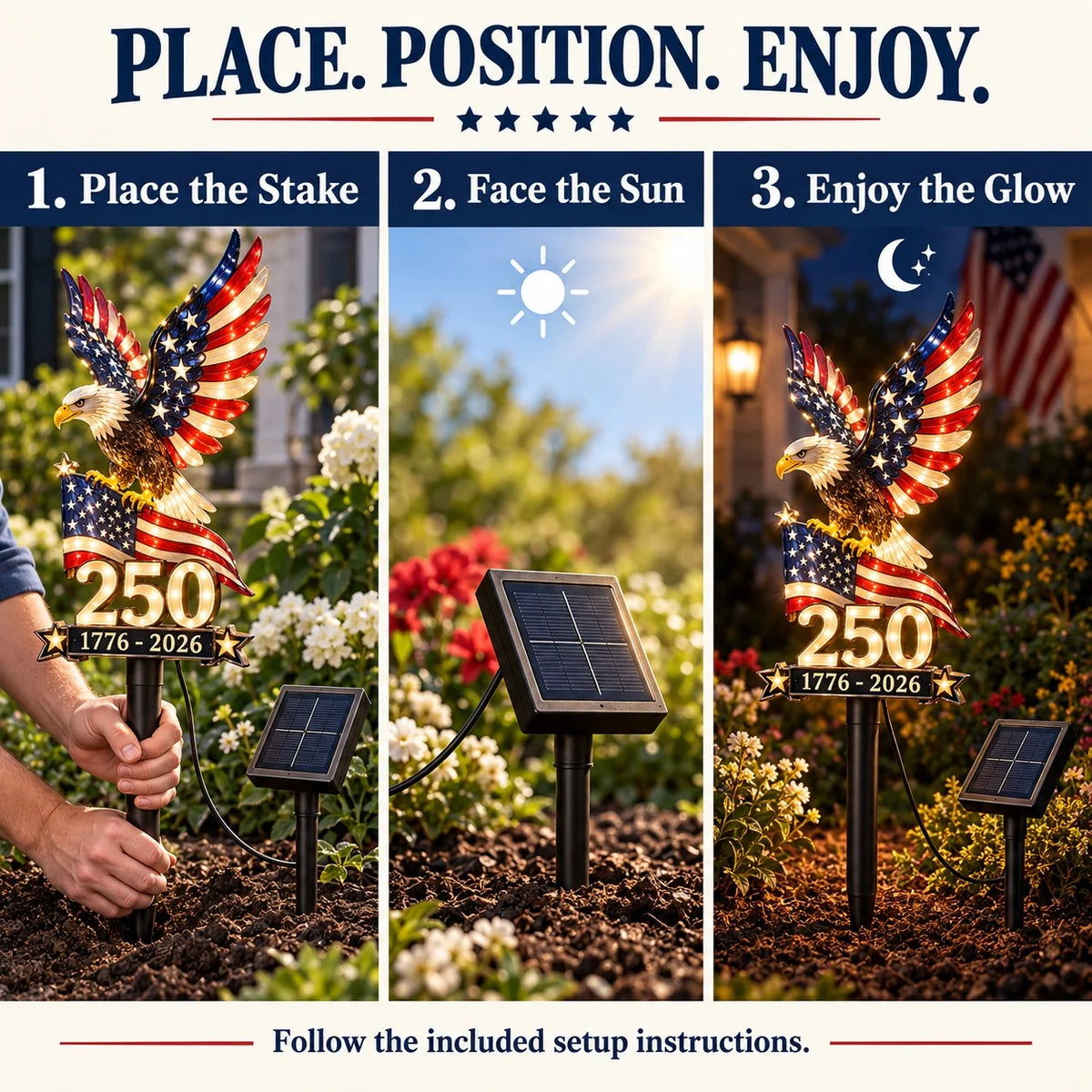 America 250 Eagle Solar Yard Light – Patriotic Garden Decor | 1776–2026 🦅