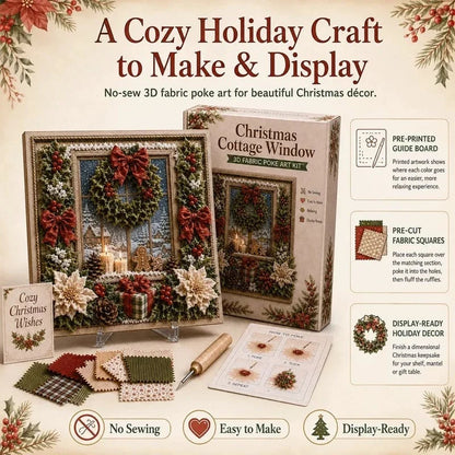 Premium 3D Christmas Fabric Poke Art Kit | No-Sew Holiday Craft with Pre-Punched Board, Fabric Squares & Display Stand 🎅✨