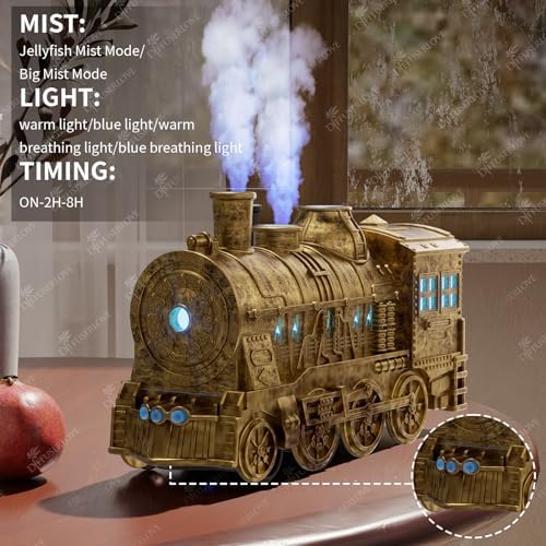 Diffuserlove Essential Oil Diffuser 300ML Train Cool Mist Humidifier Quiet Aromatherapy Diffuser with Night Light for Bedroom Desk