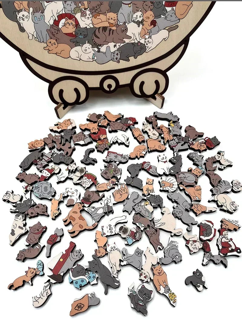 🎁 135-Piece Cat-Shaped Wooden Jigsaw Puzzle — A Charming Gift for Cat Lovers