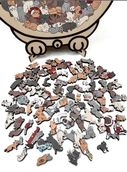 🎁 135-Piece Cat-Shaped Wooden Jigsaw Puzzle — A Charming Gift for Cat Lovers